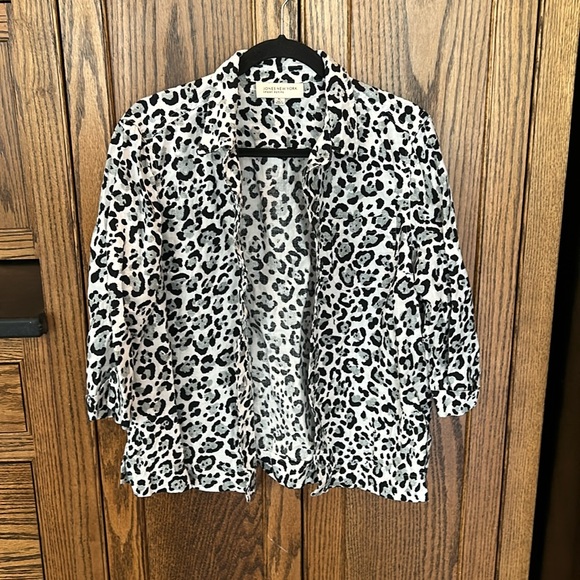 Jones New York Linen Animal Print Button Up petite large‎ PL - Picture 1 of 6
